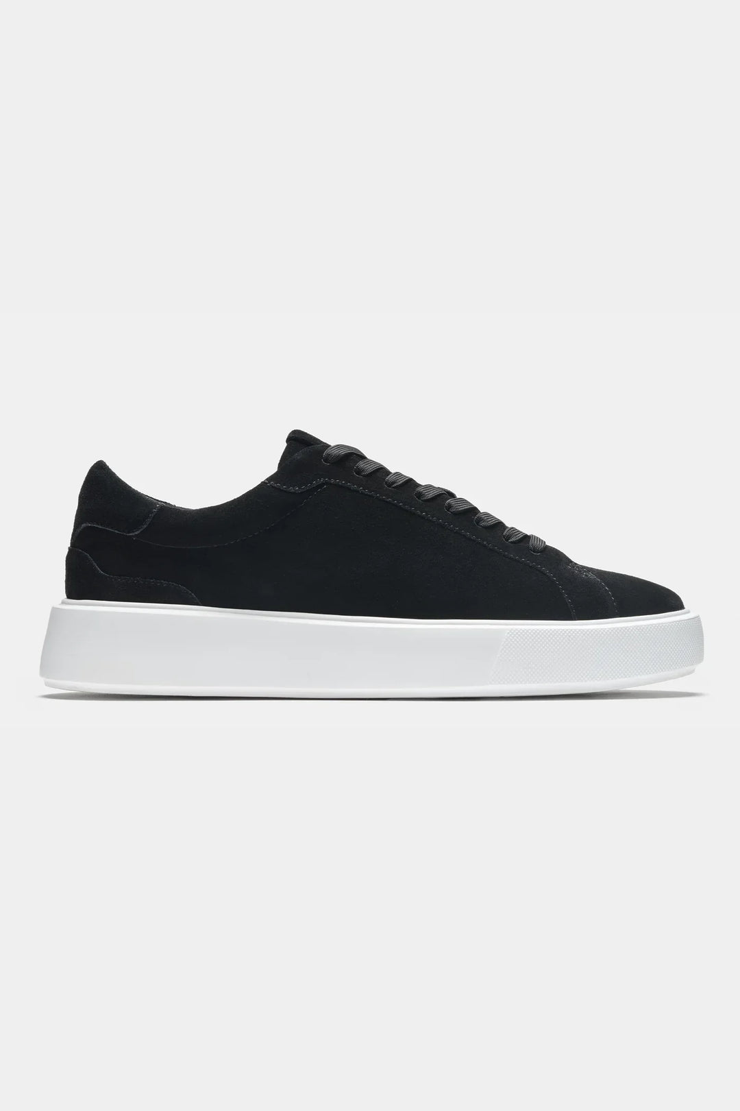 Black suede sneakers with white sole for men