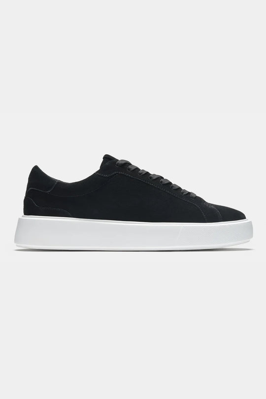 Black suede sneakers with white sole for men