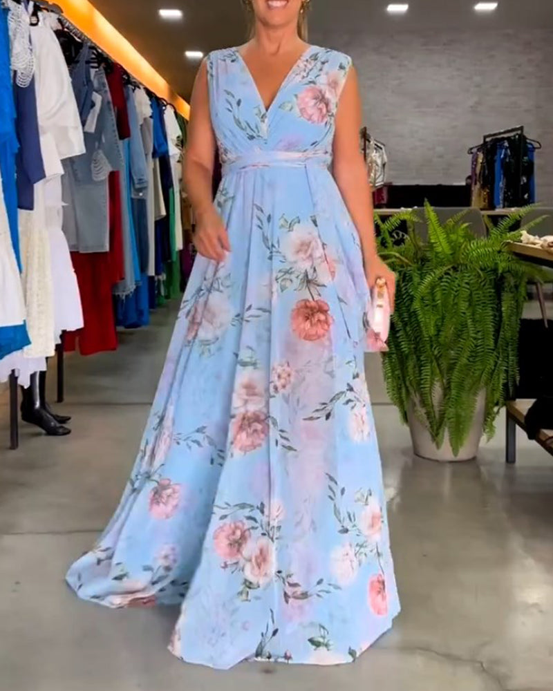Gia | Long Floral Sleeveless Dress with Slit