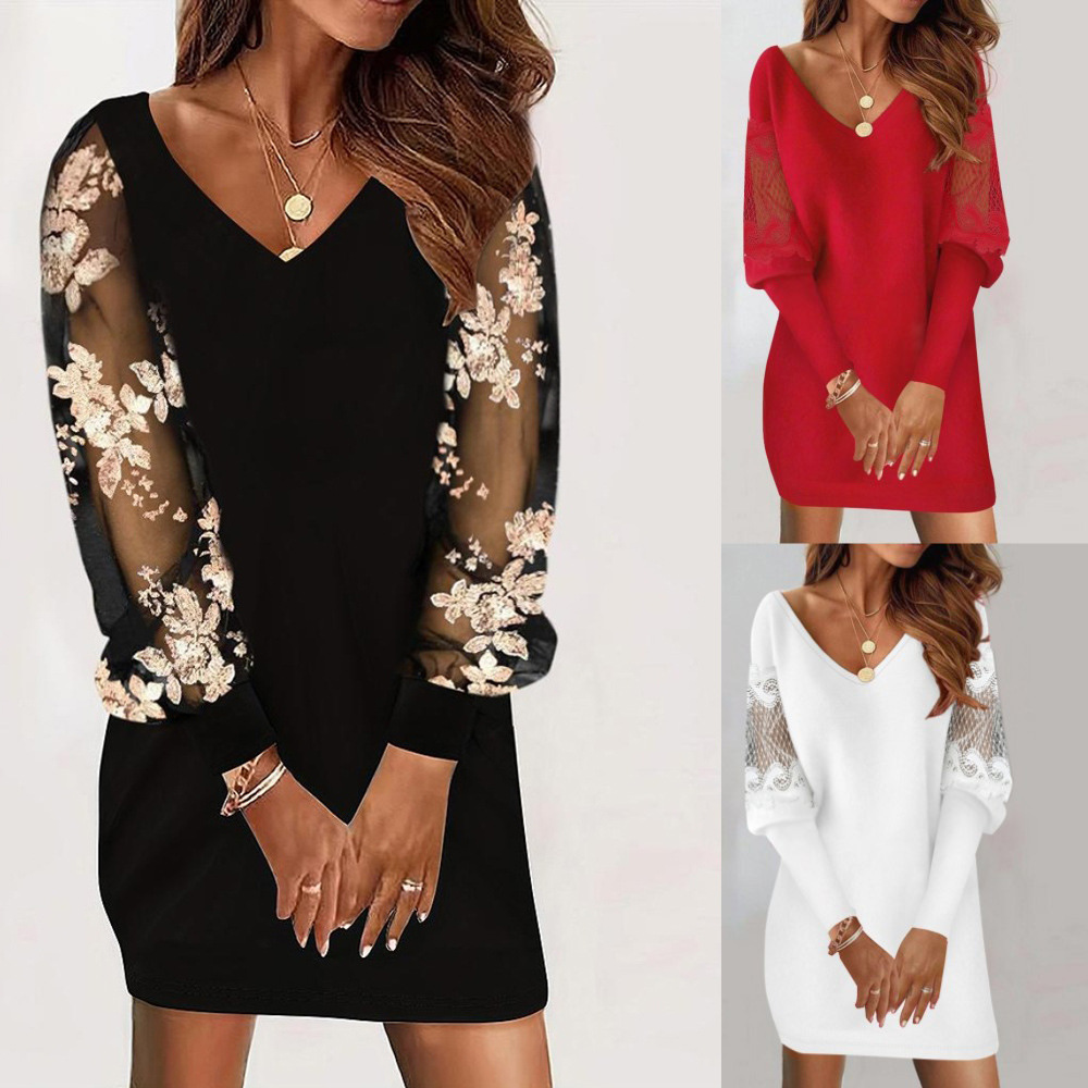 Éléonore | Elegant Mini Dress with Embroidered Lace Sleeves