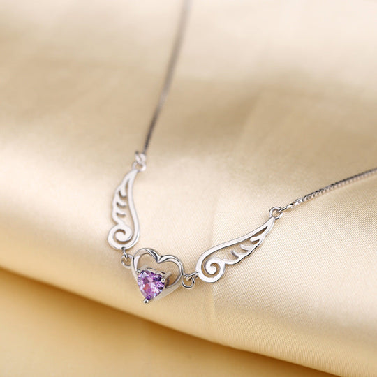 Angélique | Winged Heart Necklace Set with a Sparkling Crystal
