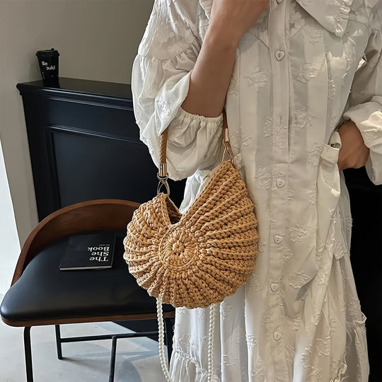 Tea | Woven Tote Bag with Chain Strap - Camel