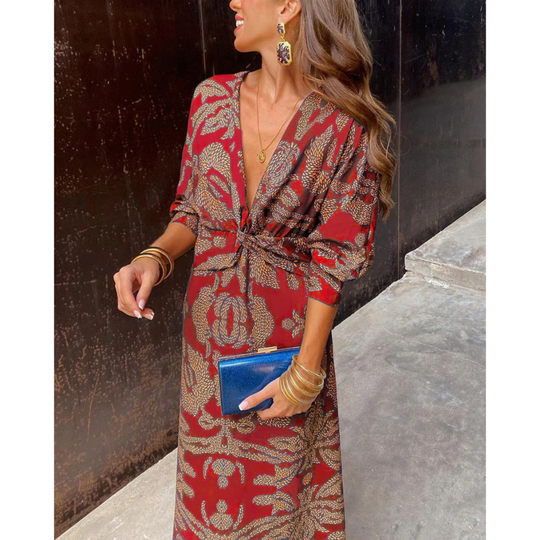 Arabella | Maxi Dress with Deep V-Neck and Twisted Knot
