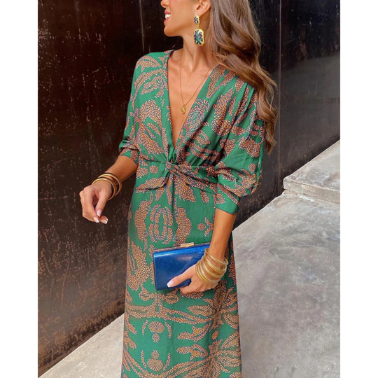 Arabella | Maxi Dress with Deep V-Neck and Twisted Knot