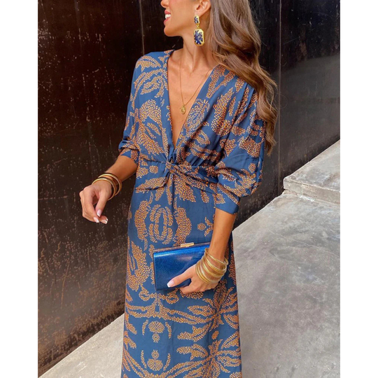 Arabella | Maxi Dress with Deep V-Neck and Twisted Knot