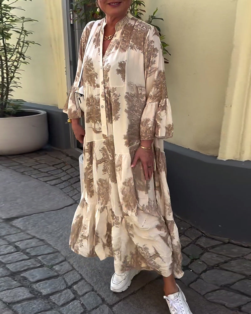 Giavanna | Casual Printed Long Dress with Bell Sleeves