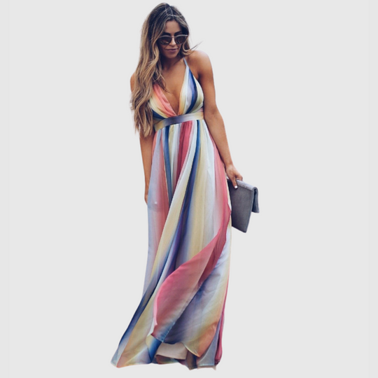 Clover | Long Printed Rainbow Bohemian Dress