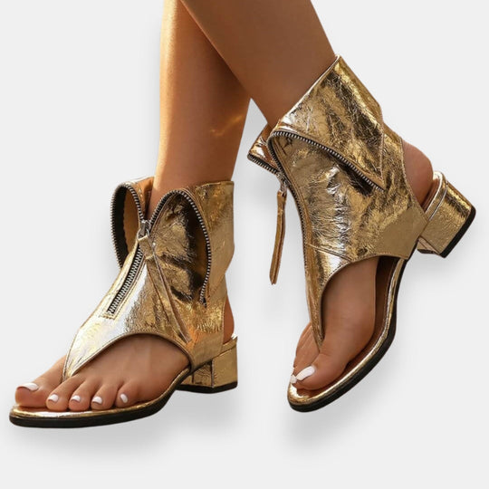 Celina | Gold Zip Sandals