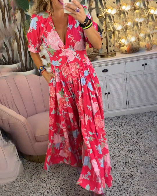 Mirabelle | Maxi Floral Dress with Deep V-Neck and Flared Skirt