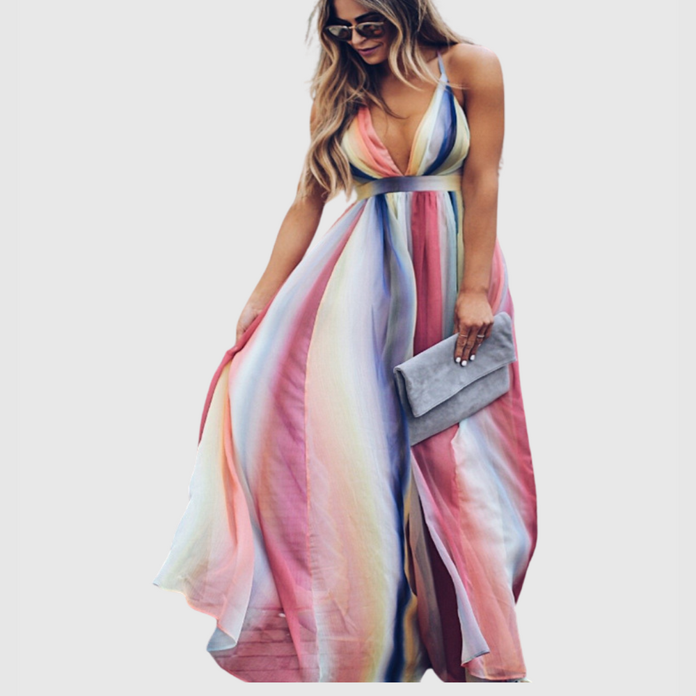 Clover | Long Printed Rainbow Bohemian Dress