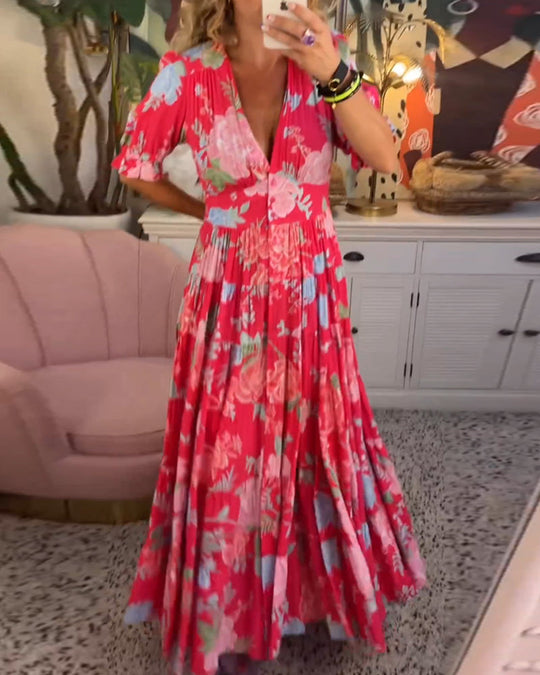 Mirabelle | Maxi Floral Dress with Deep V-Neck and Flared Skirt