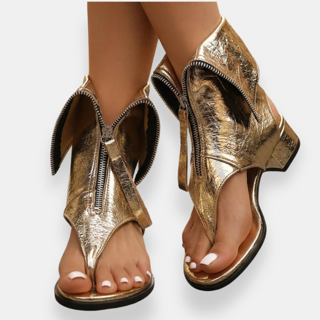 Celina | Gold Zip Sandals
