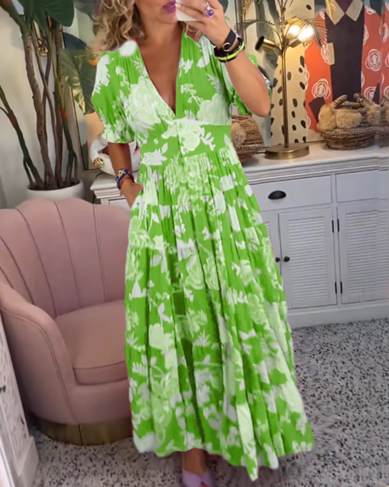 Mirabelle | Maxi Floral Dress with Deep V-Neck and Flared Skirt
