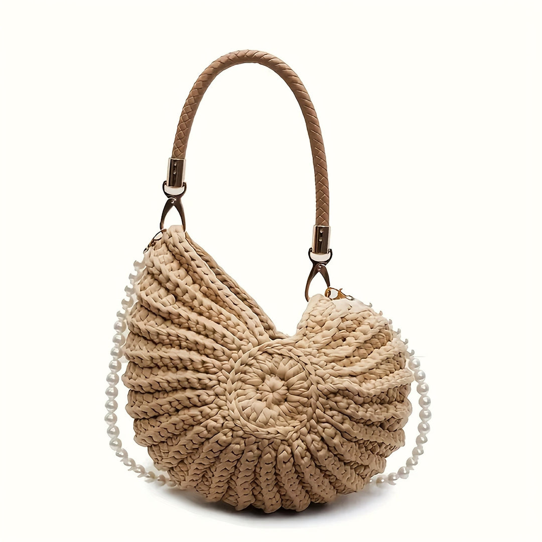 Tea | Woven Tote Bag with Chain Strap - Camel