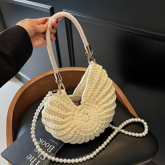 Tamara | Woven Tote Bag with Chain Strap - Cream White
