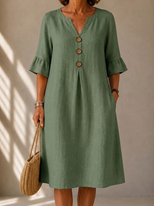 Lina | Buttoned Dress with Box Pleats