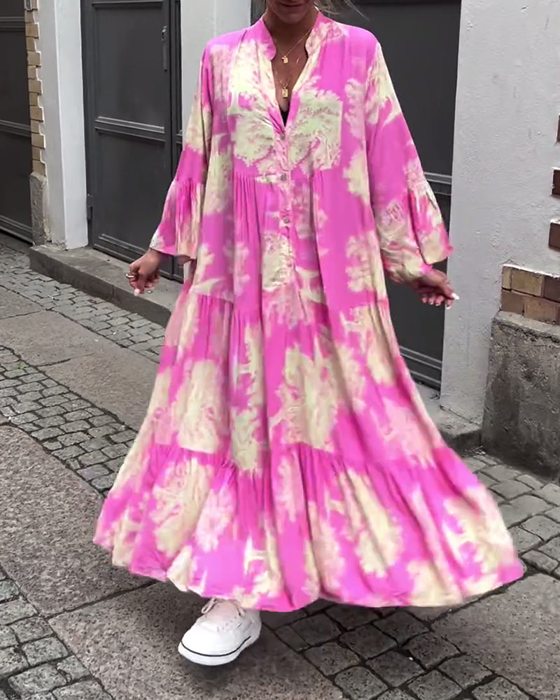 Giavanna | Casual Printed Long Dress with Bell Sleeves