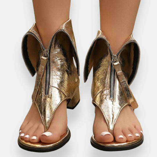 Celina | Gold Zip Sandals