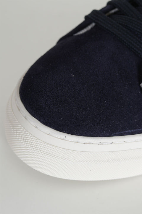 Dark Blue Suede Sneakers with White Sole for Men