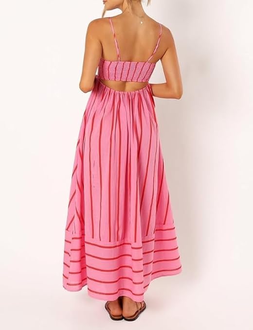 Elsie | Striped Maxi Dress with Off-the-Shoulder Neckline for Women