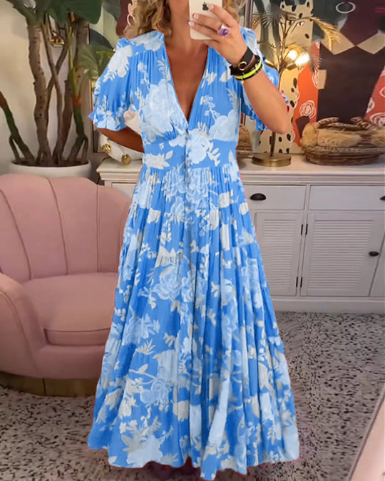 Mirabelle | Maxi Floral Dress with Deep V-Neck and Flared Skirt