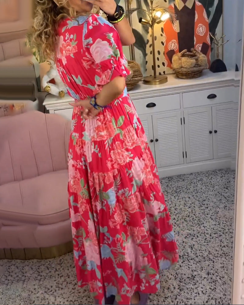 Mirabelle | Maxi Floral Dress with Deep V-Neck and Flared Skirt