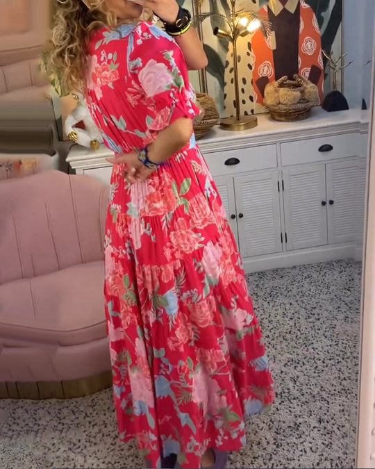 Mirabelle | Maxi Floral Dress with Deep V-Neck and Flared Skirt