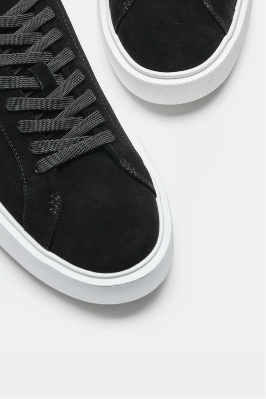 Black suede sneakers with white sole for men