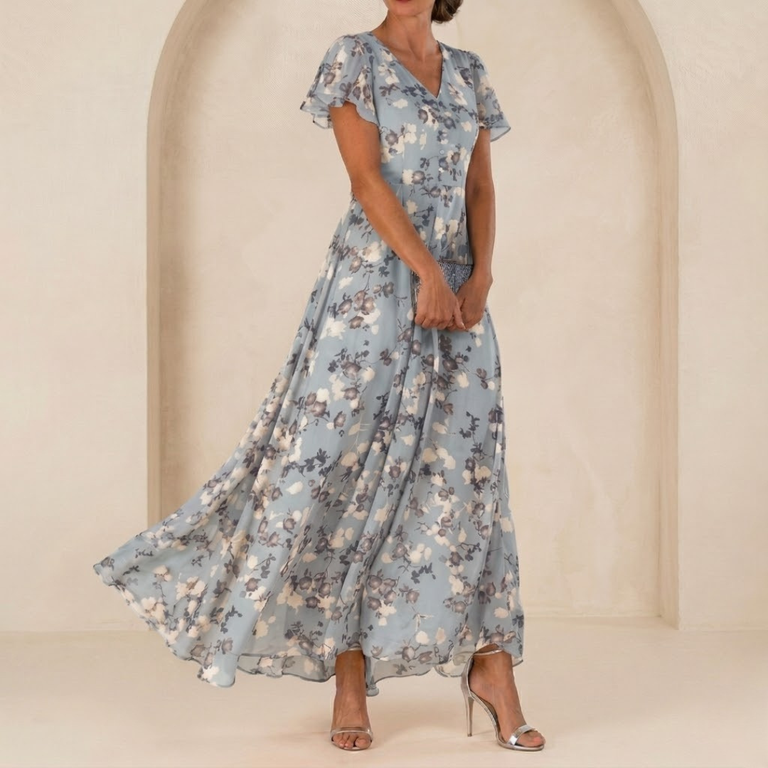 Léonie | Flowing Maxi Dress with Wrap Neckline and Sheer Sleeves