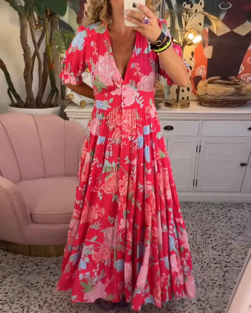 Mirabelle | Maxi Floral Dress with Deep V-Neck and Flared Skirt