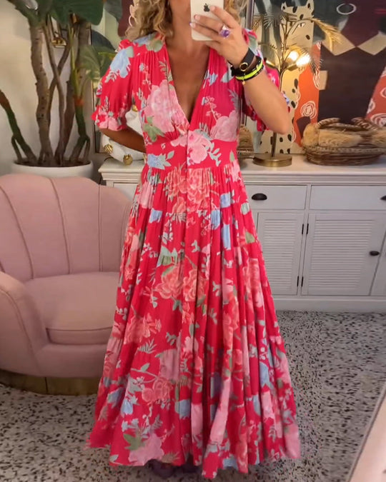 Mirabelle | Maxi Floral Dress with Deep V-Neck and Flared Skirt