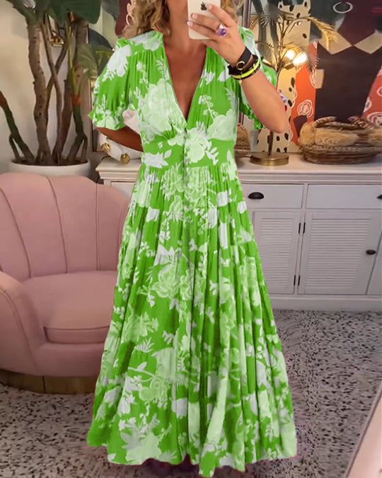 Mirabelle | Maxi Floral Dress with Deep V-Neck and Flared Skirt