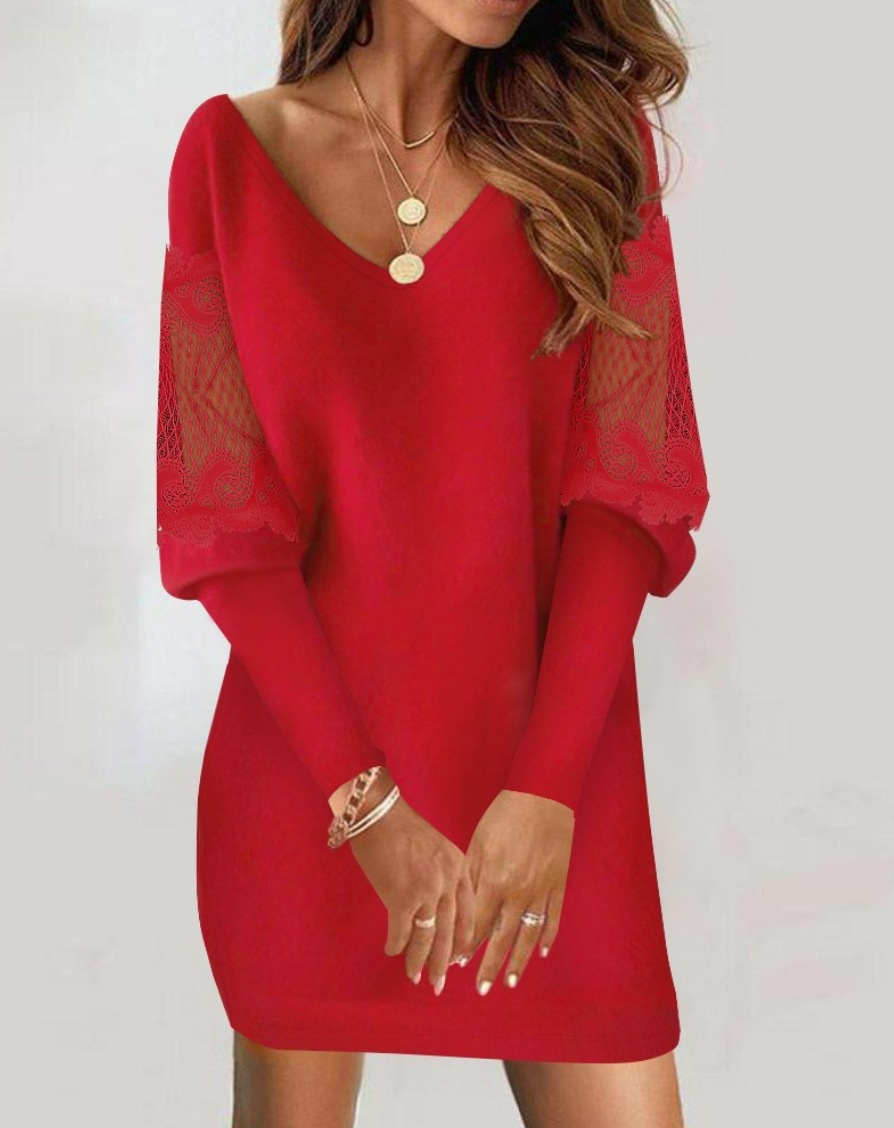 Éléonore | Elegant Mini Dress with Embroidered Lace Sleeves
