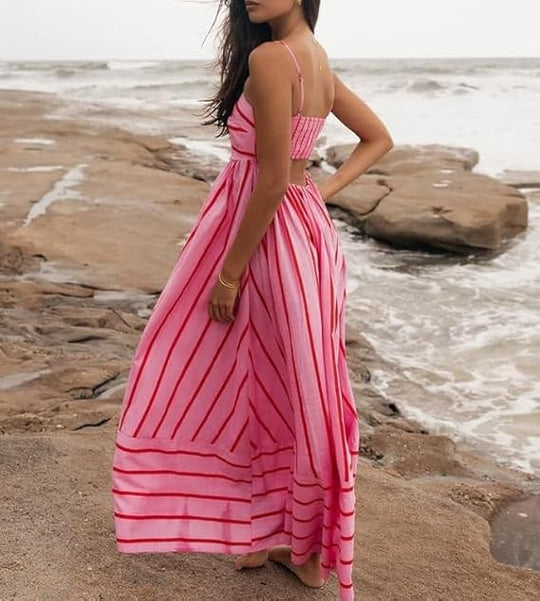 Elsie | Striped Maxi Dress with Off-the-Shoulder Neckline for Women