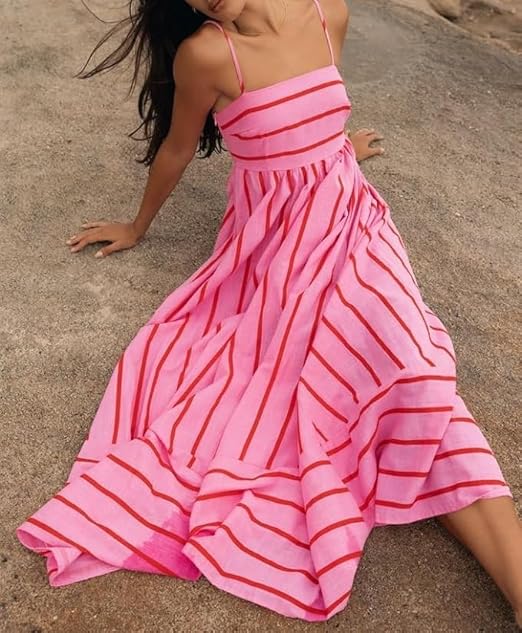 Elsie | Striped Maxi Dress with Off-the-Shoulder Neckline for Women