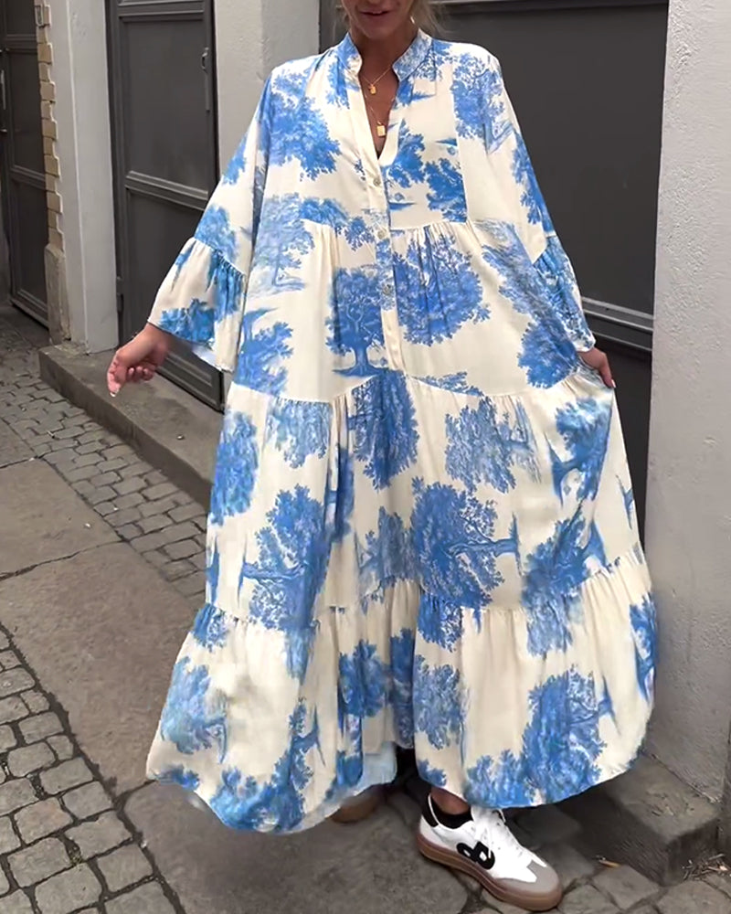 Giavanna | Casual Printed Long Dress with Bell Sleeves