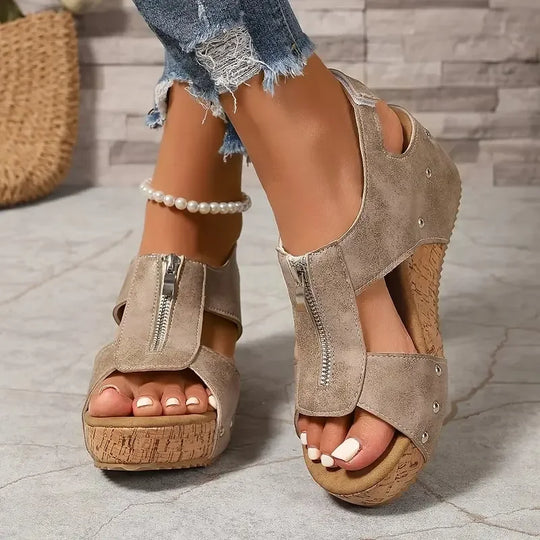 Freda™ | Cutout Zip Wedge Sandals