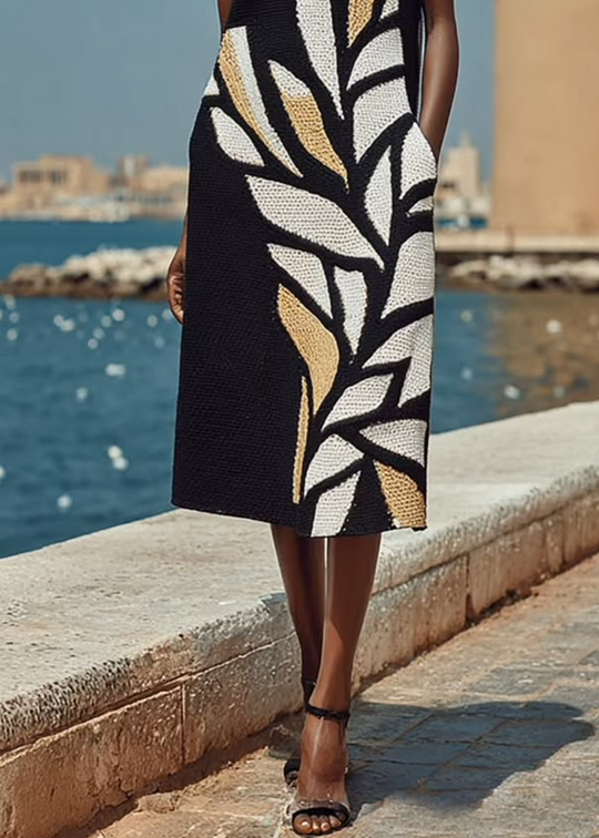 Black Sleeveless Midi Dress with Print