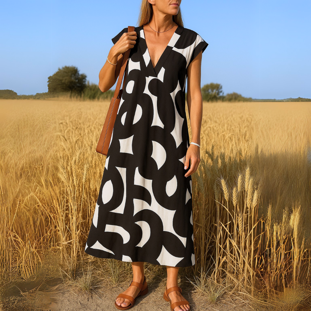 Tirzah | Fluid Geometric Dress with V-Neck