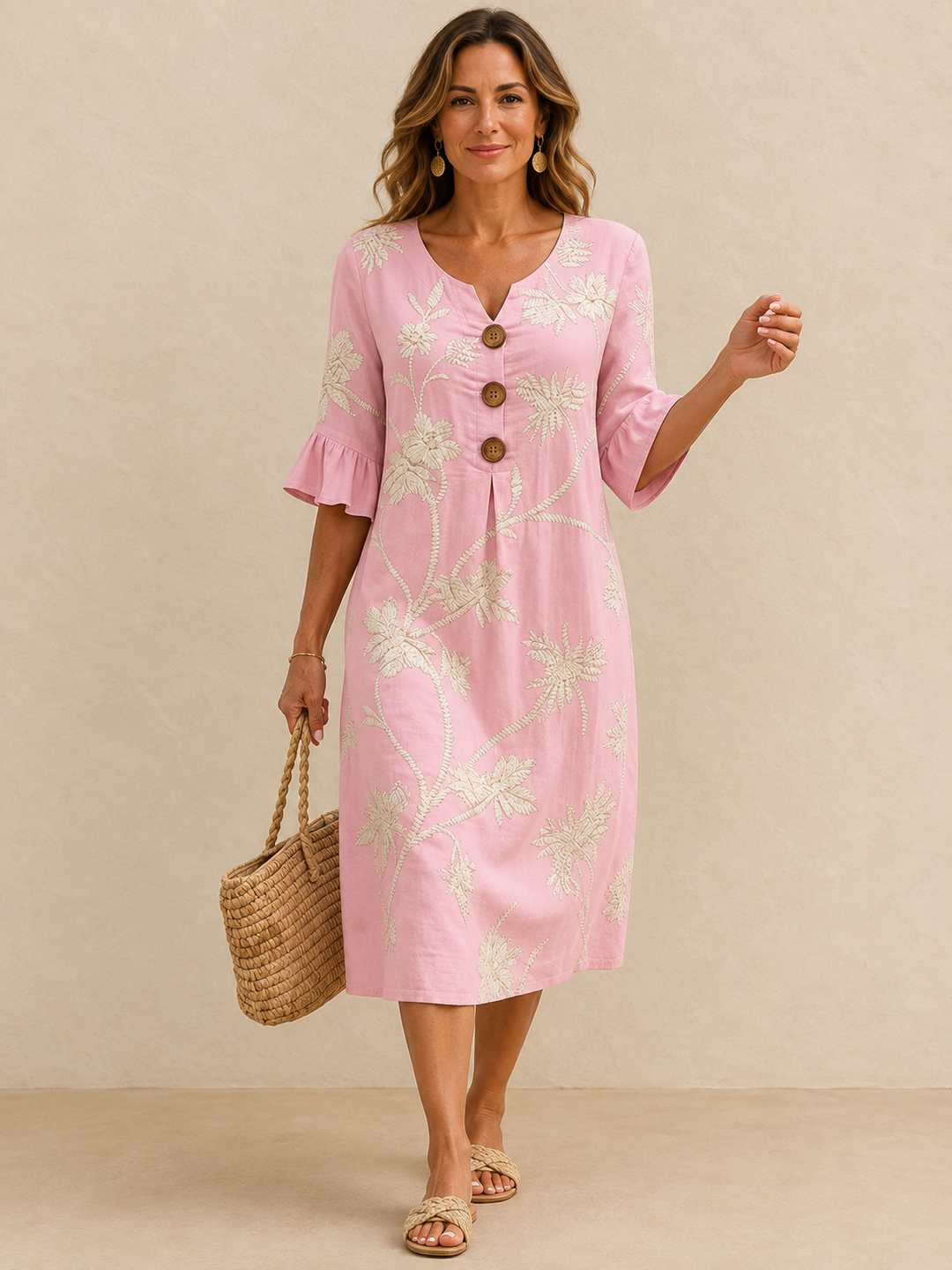 Fiorenza | Midi dress with floral embroidery