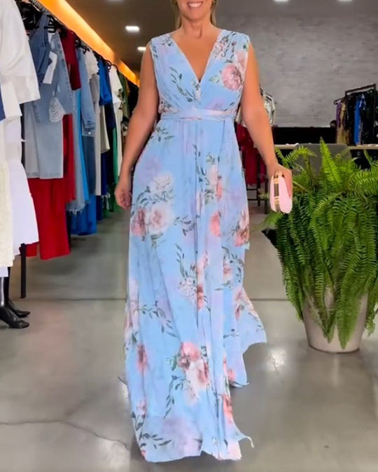 Gia | Long Floral Sleeveless Dress with Slit