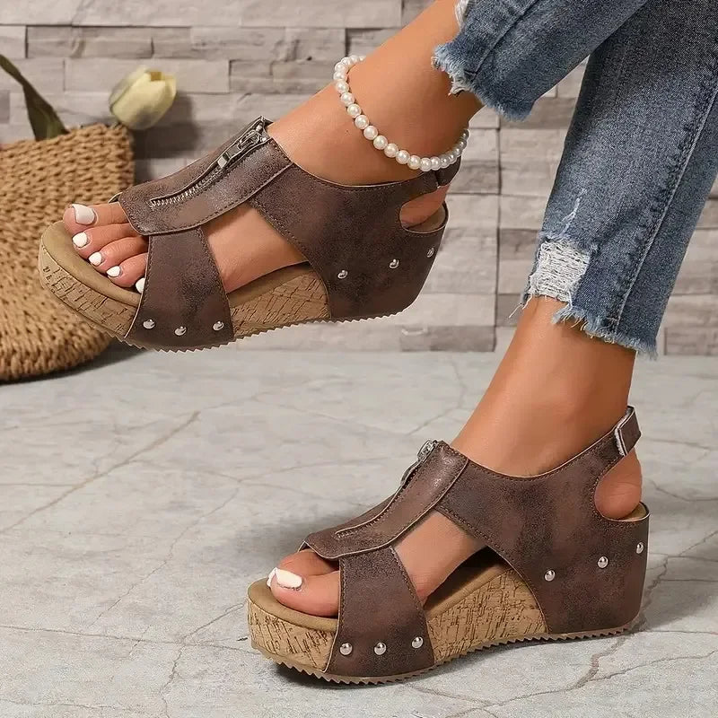 Freda™ | Cutout Zip Wedge Sandals