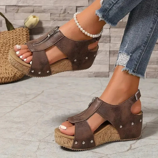 Freda™ | Cutout Zip Wedge Sandals