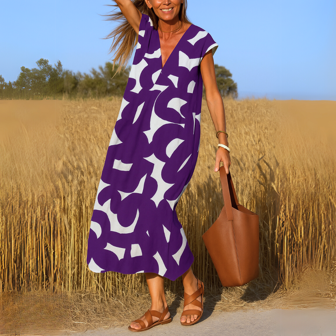Tirzah | Fluid Geometric Dress with V-Neck
