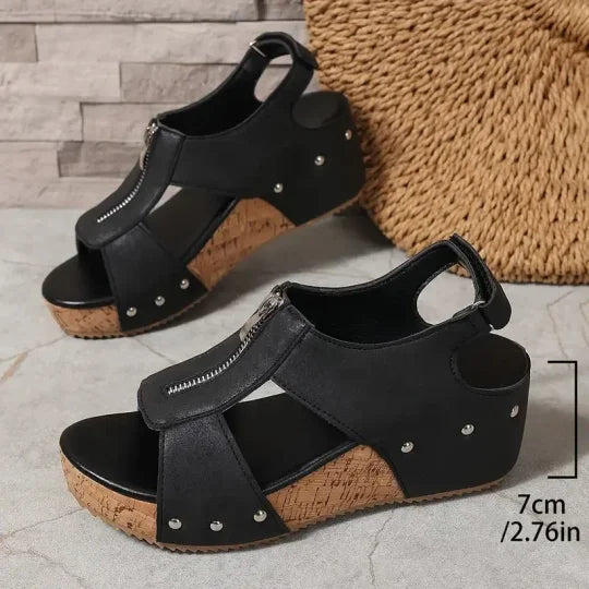 Freda™ | Cutout Zip Wedge Sandals