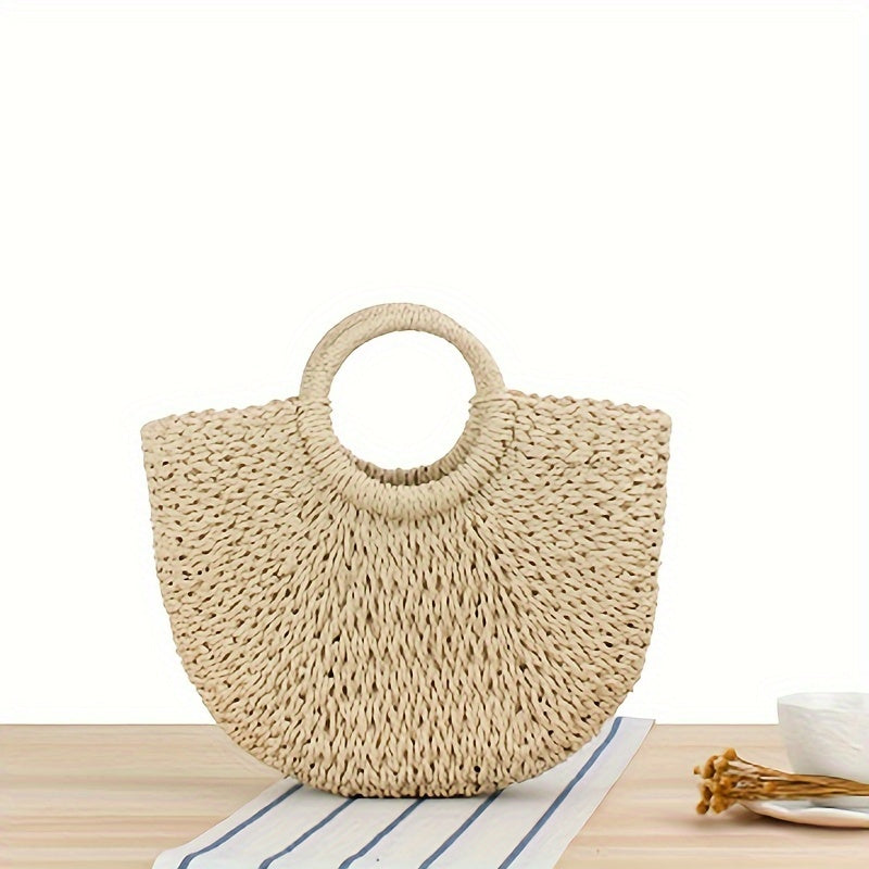 Ottavia | Woven Straw Crescent Bag - Natural Beige