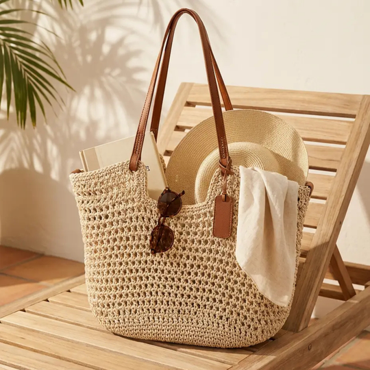 Alina | Hand-Crocheted Woven Shopper Bag - Light Beige