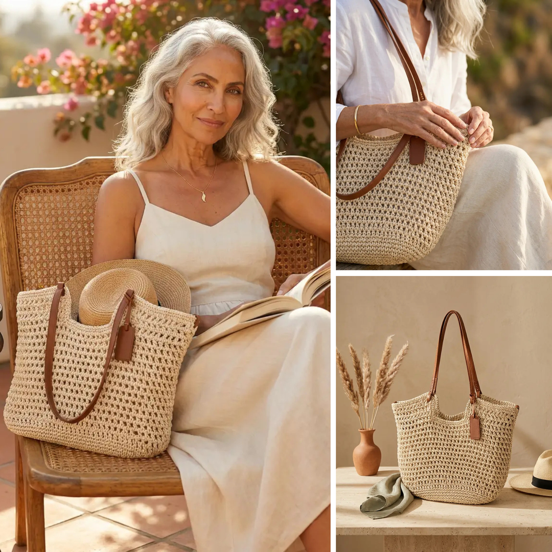 Alina | Hand-Crocheted Woven Shopper Bag - Light Beige