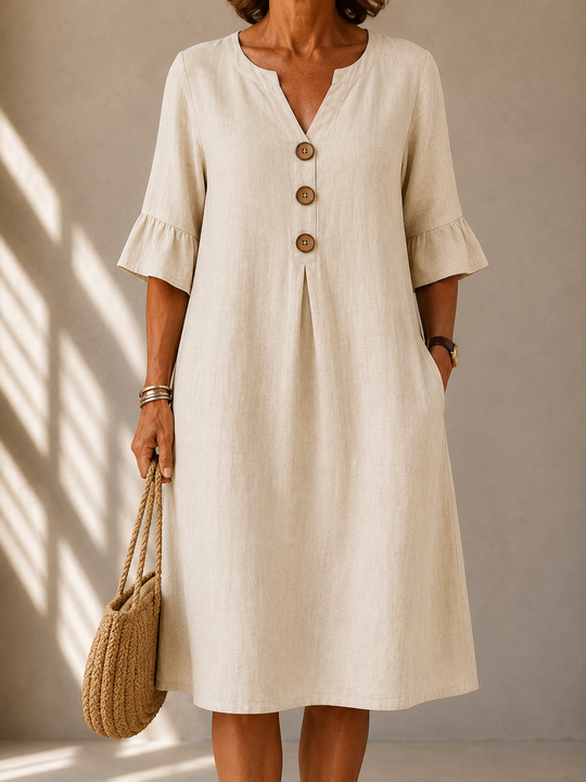 Lina | Buttoned Dress with Box Pleats