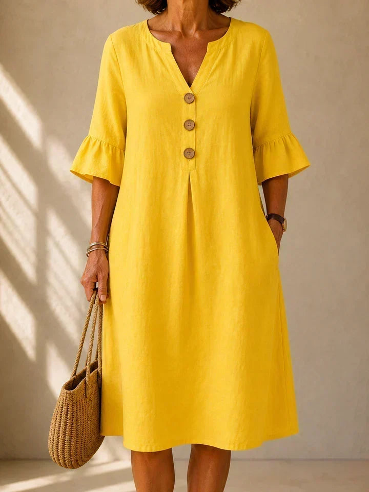 Lina | Buttoned Dress with Box Pleats